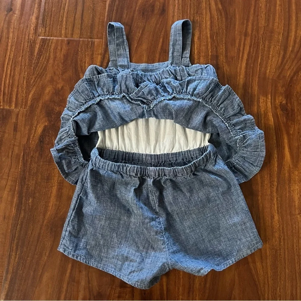 Gap Toddler Denim Chambray Ruffle One Piece Open Back Romper size 3T